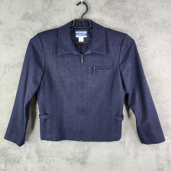 Womens Vintage Navy Blue Pendleton Wool Jacket Full Zip Up Long Sleeve Size 8 - Picture 2 of 11